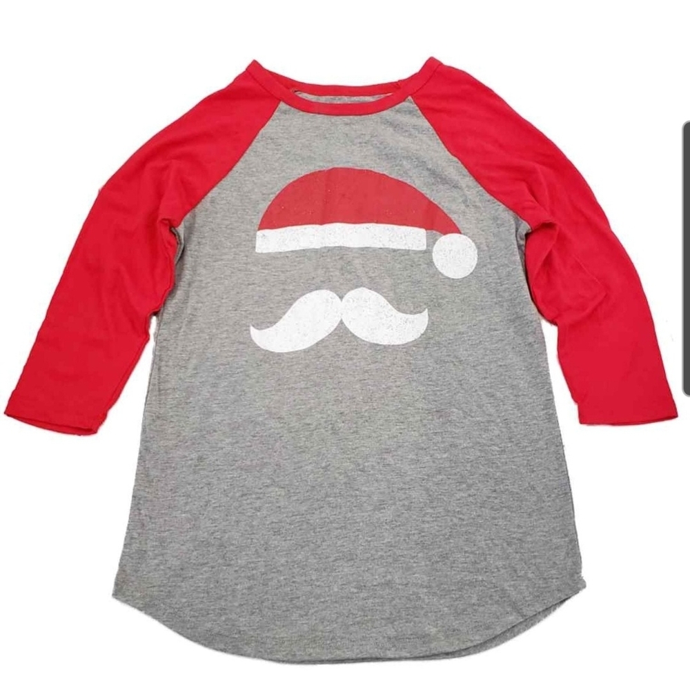 Red and Gray Santa Graphic Raglan Shirt